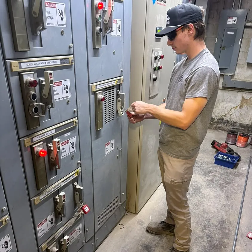 Locking out MCC gear before service at a job site in Aledo